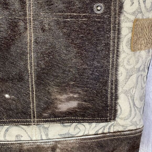 Myra The Gypsy Upcycled Canvas and Genuine Cowhide Leather Tote Bag - Picture 5 of 12
